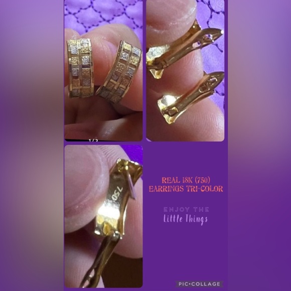 18k real gold clip stud earrings